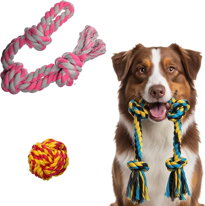 Pets&Goods Rope Chew Toys – 3-Pack Heavy-Duty Cotton Tug & Fetch Set for Large Dogs – Durable, Washable Rope Toys for Chewing & Dental Health