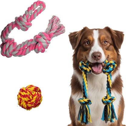 Pets&Goods Rope Chew Toys – 3-Pack Heavy-Duty Cotton Tug & Fetch Set for Large Dogs – Durable, Washable Rope Toys for Chewing & Dental Health
