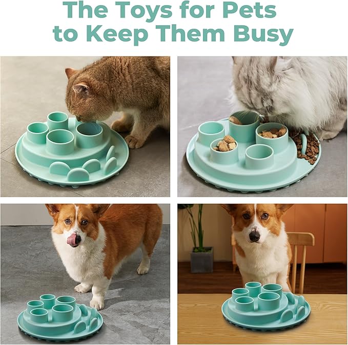 Puzzle Feeder Slow Feeder, Interactive Cat Puzzle Toy for Mental Stimulation, Silicone Cat Enrichment Toys, Reduces Boredom and Trains Intelligence, Green