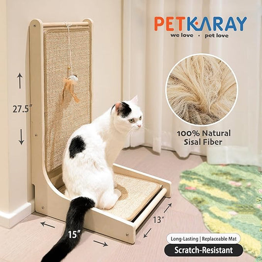 PETKARAY Vertical Sisal Cat Scratcher Board, Right Angle Scratching Post and Scratch Pad for Indoor Cats, Wall Furniture Protector