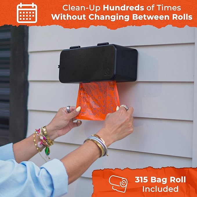 Large Roll Poop Bag Dispenser - Dog Poop Bag Dispenser Wall Mount - Dog Waste Station for Outdoor or Indoor Use - Pet Waste Station - Includes 315 Dog Waste Bags (Black)