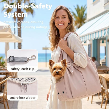 Dog Purse Carrier for Small Dogs, Soft Dog Tote Bag Carrier with 4 Large Pockets, No Collapse, Lightweight, Smart Zipper Lock, Comfortable Puppy Cats Rabbit Carrier for Travel, Outdoor(Pink)