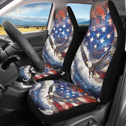 Waterproof Car Seat Cover Elastic Fabrics American Flag Eagle Car Front Seat Protector Breathable Car Seat Cover Easy Installation Universal for Cars Truck SUV Van