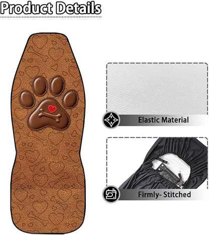 Dreaweet Dog Paw Car Seat Covers Brown 2 Piece Universal Washable Car Seat Cover Front Seats Only Cute Car Accessories Interior Easy to Install