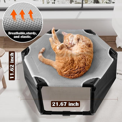 Elevated Cat Hammock Bed with Privacy Fence, Portable Raised Dog Cat Bed, Breathable Mesh & Anti-Slip Feet for Indoor Outdoor Use, Easy to Clean & Carry