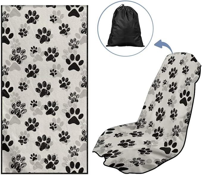 SEANATIVE Dogs Paw Car Towel Seat Covers Auto Seat Towel Protector - Sweat Absorber for Family Road Trips Sports Swimming Hiking, Automotive Seat Protector Car Interior Accessories