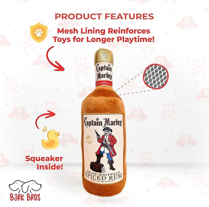 Bark Bros - Liquor Bottle Dog Toy - Plush Squeaky Dog Toys Funny Drink Parody - Alcohol Dog Toy - Dog Birthday Toy - Cute Dog Toys - Puppy Gifts - Puppy Stuff - Dog Stuff (Large, Captain Marley)