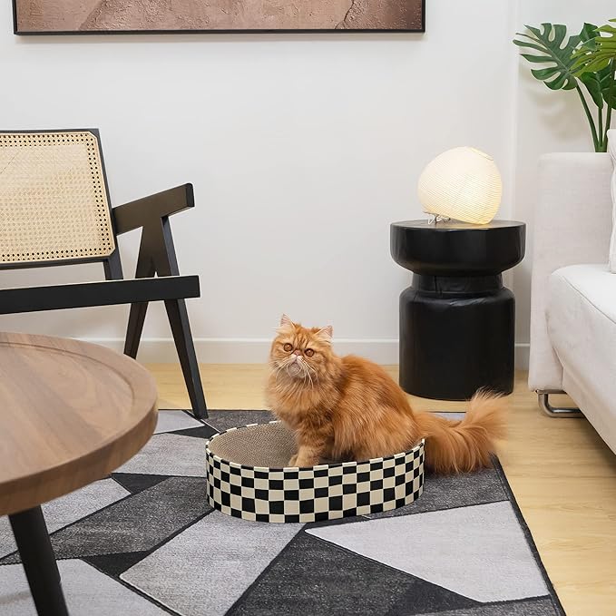 Cat Scratcher Bed,2 in 1 Oval Cat Scratching Board for Indoor,Scratch Pad Corrugated Cardboard Lounge Bowl Nest Couch Sofas for Kitty Play&Rest,Holiday Birthday Gift with Kittens Toy Fish