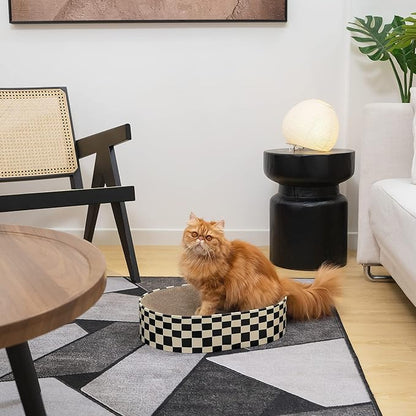 Cat Scratcher Bed,2 in 1 Oval Cat Scratching Board for Indoor,Scratch Pad Corrugated Cardboard Lounge Bowl Nest Couch Sofas for Kitty Play&Rest,Holiday Birthday Gift with Kittens Toy Fish
