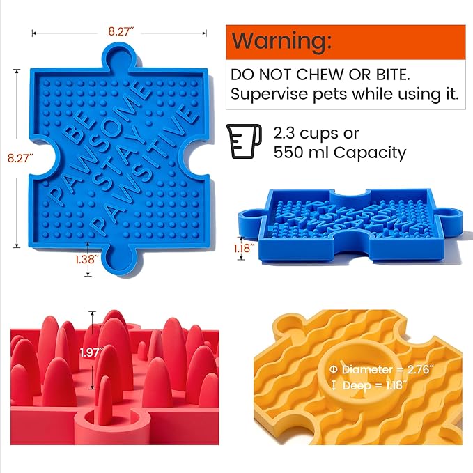 HowGo Puzzle Slow Feeder Lick Mat for Dogs, 38+ Suction Cups | Non-Slip Heavy Duty Maze Enrichment Bowl BPA-Free Silicone | Reduce Boredom Anxiety Free Combination (1PC, Blue)