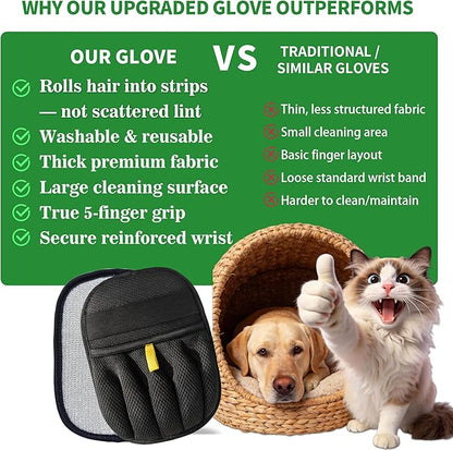 2PCS Pet Hair Removal Glove for Dogs & Cats- Upgraded 10mm Thickened Electrostatic Magic Brush- Pet Hair Remover Glove for Couch, Furniture, Clothes, Car & Carpet, Reusable Pet Hair Removal Tool