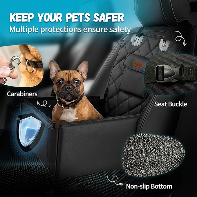 Dog Car Seats for Small Dogs,Detachable Foldable Dog Booster Car Seat Under 28lbs, Pet Cat Car Seat Travel Bed with Adjustable Straps and Storage Pockets (Black)