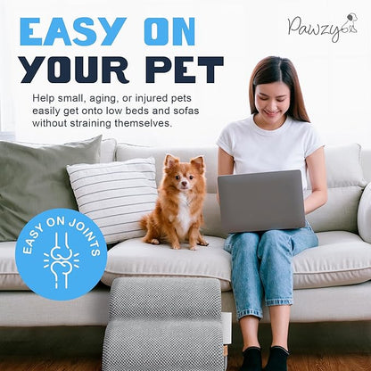 PAWZY Dog Stairs for Medium-Height Beds & Couches, 3-Step Foam Pet Steps 15.5” High for Small Dogs & Cats up to 60 lbs, Wide Non-Slip, Waterproof Washable Zipper Cover, No Assembly, Grey