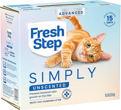 Fresh Step Advanced Simply Unscented Multi Cat Clumping Cat Litter, Low Dust, Odor Control with Activated Charcoal Tech, Compatible in Automatic Litter Boxes, 18.5 lb.