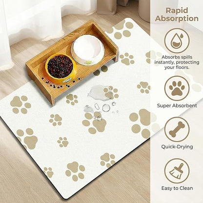 Pet Feeding Mat Dog Cat Food Mat Absorbent No Stains Quick Dry Rubber Bottom Anti-Slip Water Bowl Mats Easy to Clean for Indoor Pet Placemats Water Dispenser Mat