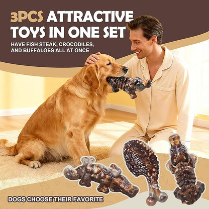 3 PCS Dog Toys for Aggressive Chewers,Tough Dog Chew Toys for Medium and Large Breed, Bacon Flavored, Dog Toys to Keep Them Busy, Dog Bones for Teeth Cleaning(Brown)