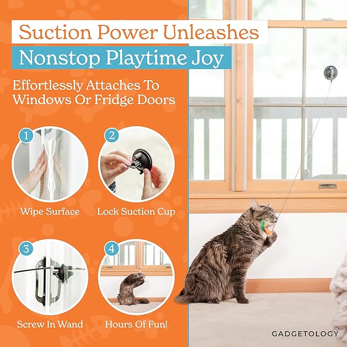 18-Piece Interactive Cat Toys for Indoor Cats -PATENTED Heavy Duty Self-Holding Floor Base & Suction Cup - Durable Feather Wand Bird Simulation Self Play Kitten Toys for Bored Adult Cats Juguete Gato