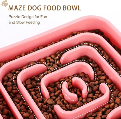Slow Feeder Dog Bowls for Large Medium Dogs, Anti-Choking Slow Eating Maze Dog Food Bowl, Anti-Slip Slow Feeding Pet Puzzle Bowl,Pink