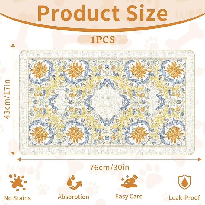 Pet Dog Cat Food Mat, Absorbent Dog Bowl Mats for Food and Water, Non Slip Boho Dogs Cat Placemats Feeding Mat for Floors Indoor Puppy Pet Accessories Supplies 17 * 30 inch, Khaki