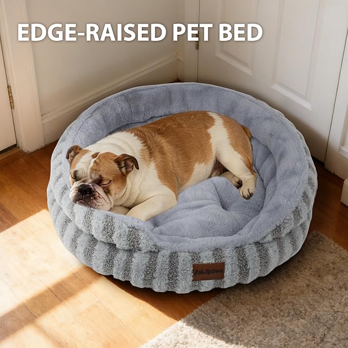 Cat Bed Puppy Bed - Washable Round Cat Beds for Indoor Cats, Soft Corduroy Fleece Pet Bed for Kitten and Samll Dog with Removable Double Sided Inner Cousion, 26", Grey