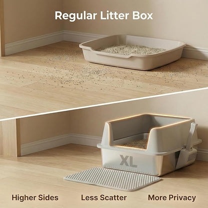XL Stainless Steel Litter Box with Lid, Extra Large High Sided Metal Cat Litter Box with Mat and Scooper, Easy Clean, Non Stick & No Smell