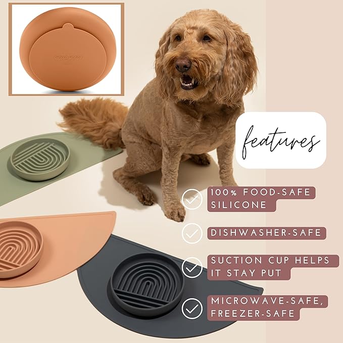 Should We Go? Slow Feeder for Dogs & Puppies, The Slowdown Bowl Silicone Slow Eating, Modern Lick Mat Design, Reduces Gulping, Fits 2 Cups, 7.5” Across x 1.5” Tall, Mealtime Challenge, Medium-Blush