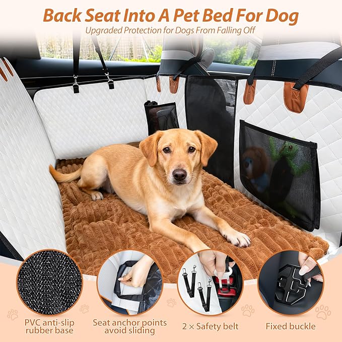 Dog Car Seat Cover Set for Back Seat, Back Seat Cover + Pet Bed Mat Perfect with Mesh Window, Hammock 600D Heavy Duty Scratch Proof Nonslip Durable Soft Back Seat Covers for Cars Trucks and SUVs