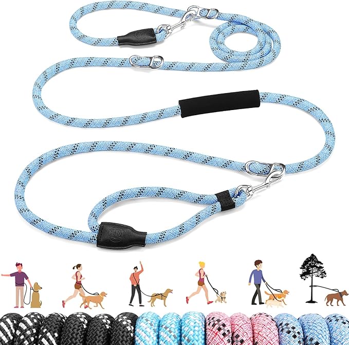 Lukovee Hands Free Dog Leash, 10FT Adjustable Training Lead 1/2 Inch Nylon Heavy Duty Lead No Pull for Large Medium Dogs, Tangle Free Reflective Waist-Leash for Walking Running, (BL, Plus Handle)