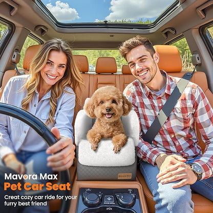 Portable Small Dog Seat for Car, Luxury Center Console Dog Car Seat Booster with Safety Tethers, Anti-Collapse Pet Travel Carseat for SUV, Truck (Dark Grey/White)