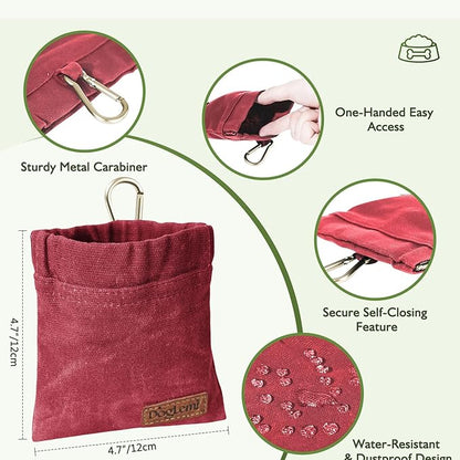 ETIAL Dog Treat Pouch,Portable Puppy Dog Training Treat Bag,Hand Free Dog Walking Bag,Auto Closing Pet Feed Snack Reward Pocket,Dog Food Dispenser for Pet Puppy Travel or Outdoor Use (Red)