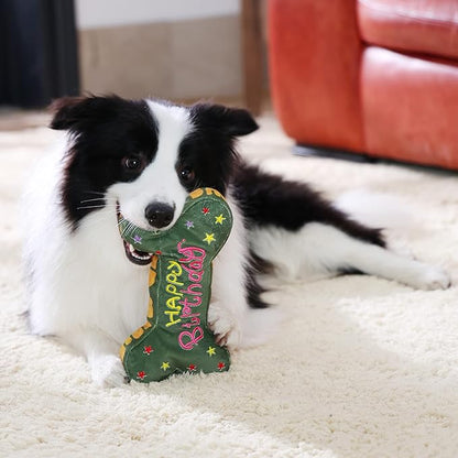 Tamu style Dog Birthday Toys for Small Medium and Large Breeds, Soft Cotton Filled Squeaky Play, Cute Bone Shape Cake, Fun Gift