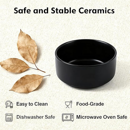 Elevated/Raised Ceramic Dog Bowl with Bamboo Stand，6 Inch 3.6 Cups Non Slip Heavy Weighted Single Pet Dish, for Small Medium Breed & Cats,Reduces Neck Strain Black