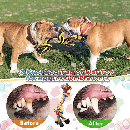 24 Pack Large Dog Rope Toys 10 Inch Chew Toys Bulk Natural Cotton Dog 2 Knot Dog Toy 2 Knots Chew Rope Toy Teething Rope Toys for Aggressive Chewers and Medium Dogs