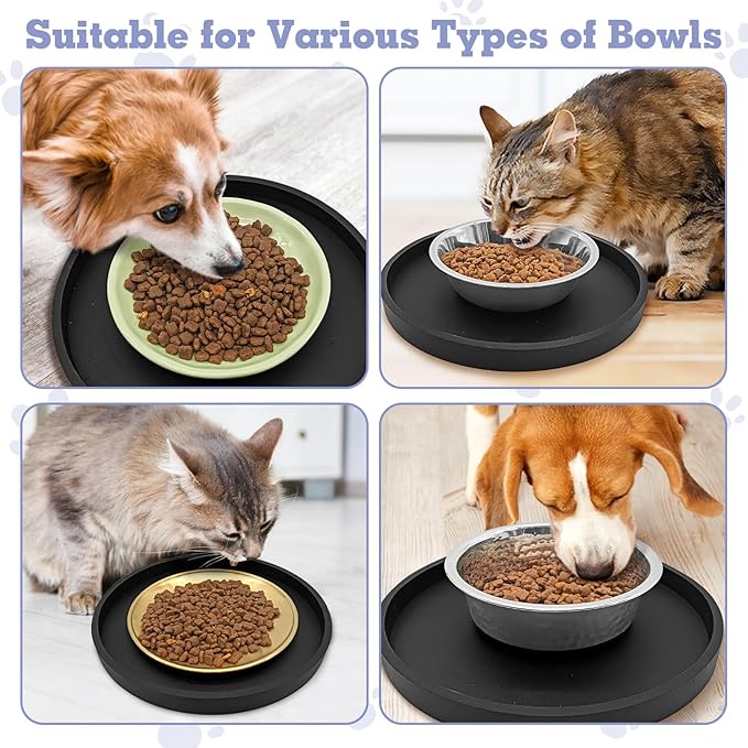 BNOSDM 2 PCS Dog Feeding Mat Black Silicone Pet Food Mats Waterproof for Dog Cat Bowl Placemats Nonslip Cat Food Mat for Small and Medium Cats and Dogs (9.1in)