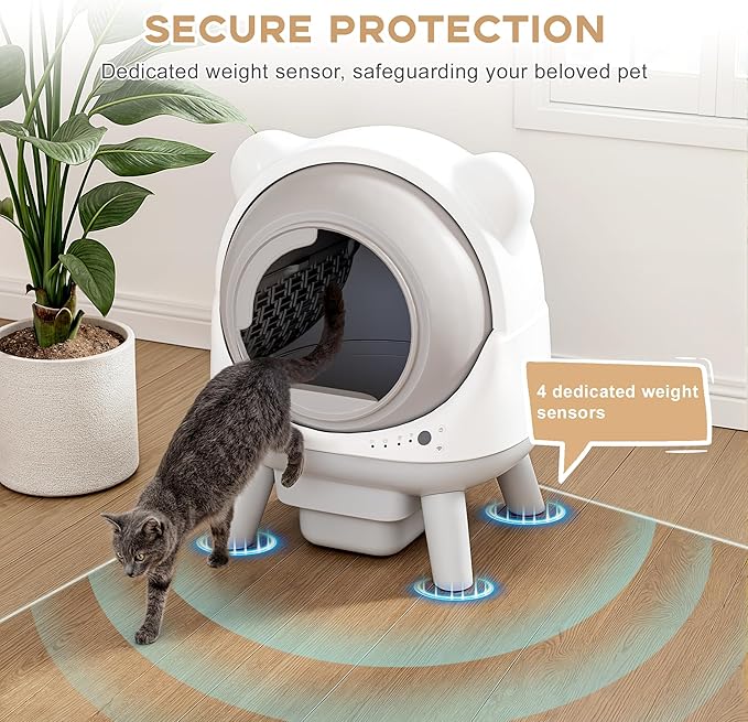 Greesum Smart Self-Cleaning Litter Box with App Control and Safety Sensor |Ideal for Multi-Cat Households | Health Monitoring Features, Set Includes Leak-Proof Mat and Litter Bags