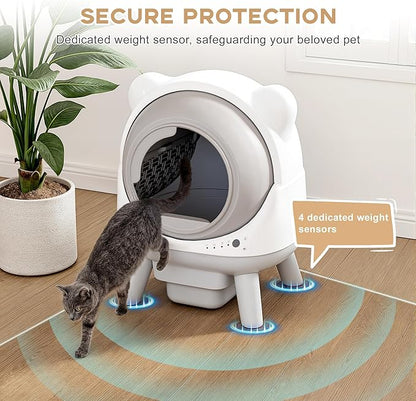 Greesum Smart Self-Cleaning Litter Box with App Control and Safety Sensor |Ideal for Multi-Cat Households | Health Monitoring Features, Set Includes Leak-Proof Mat and Litter Bags