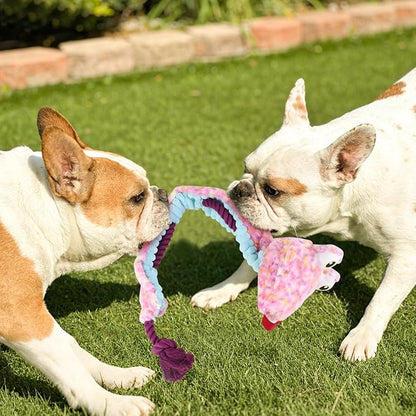 Andiker Squeaky Dog Toys, Snake Shape Dog Tug Toy with Squeaker and 19.29 in Long Cotton Rope, Interactive Dog Toy for Small Medium Large Dogs (Pink)