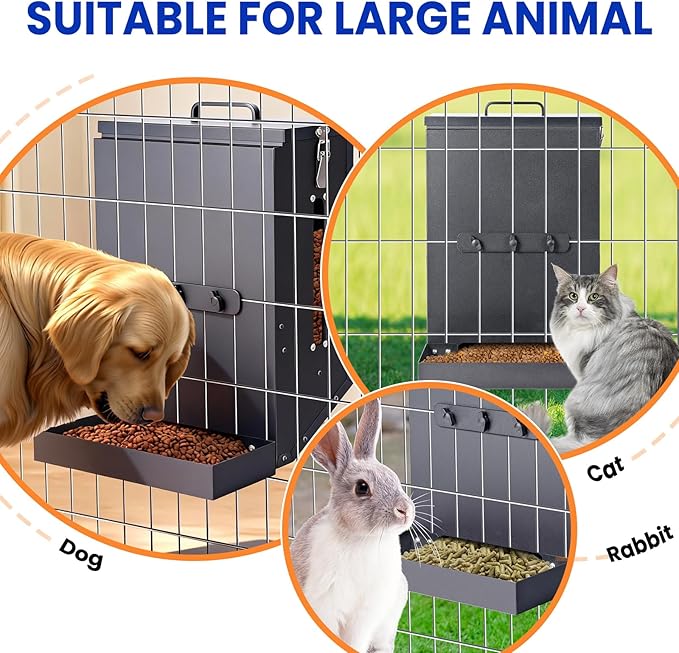 Dog Feeder Hanging Crate Automatic Food Dispenser 17Lbs Hanging Pet Cage Feeder for Large Breed,Rabbit,Chicken,Puppy,Ferret,Chinchilla,Ferret