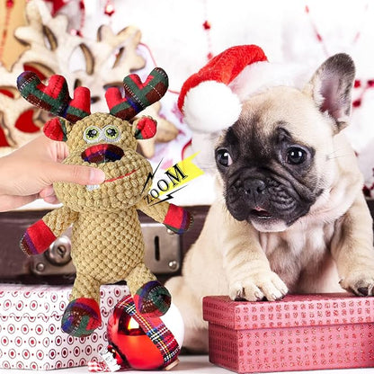 Christmas Squeaky Plush Dog Toys for Small Medium Large Dogs, Durable and Indestructible Dog Christmas Toys, Cute Reindeer Squeaky Dog Toys,Teeth Cleaning and Interactive Puppy Toys