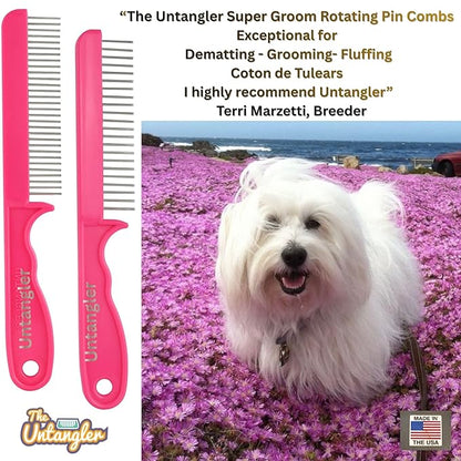 Super-Groom Combs with Smooth Rotating Teeth for Painless Mat Removal (French Rose Pink, 22 Coarse-teeth)