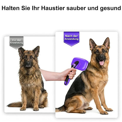 Self Cleaning Slicker Brush for Dog, Cat, Skin Friendly Shedding & Grooming Tool for Long and Short Haired Pets, Easy Clean Retractable Bristles, Purple