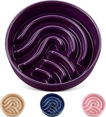 vancasso Slow Feeder Dog Bowl, 3 Cup Ceramic Slow Feeding Food Dish for Large Breed, Puzzle Dog Food Bowl for Fast Eater, Dark Purple