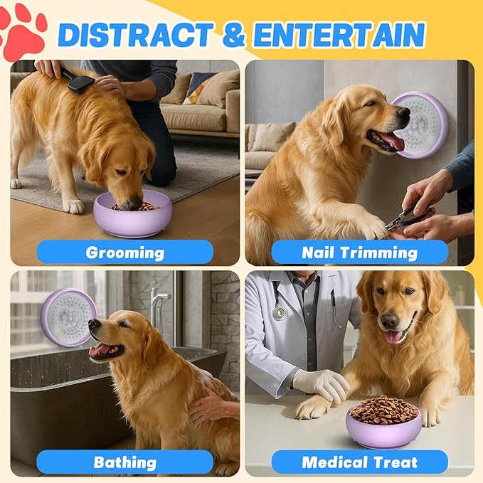 Pawinner 2 Pack Dog Lick Bowl, Freeze Lick Mat for Dogs, Non-Slip Slow Feeder Licking Bowl with Suction Cups, Food Grade Silicone, Enrichment Puzzle Feeder for Distraction(Purple)