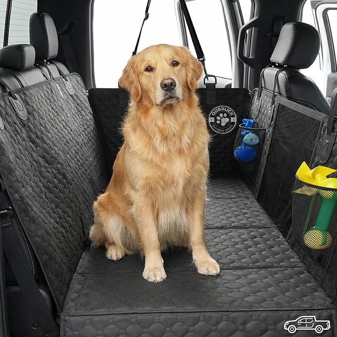 Back Seat Extender for Dogs, PU Leather Hard Bottom Truck Dog Seat Cover for Back Seat, Waterproof Pet Hammock Bed for Car with Side Flap, High Barrier Truck Pet Back Seat Covers