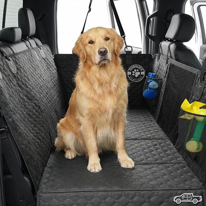 Back Seat Extender for Dogs, PU Leather Hard Bottom Truck Dog Seat Cover for Back Seat, Waterproof Pet Hammock Bed for Car with Side Flap, High Barrier Truck Pet Back Seat Covers