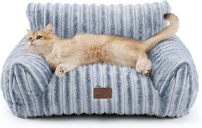 Bedsure ComfyFleece Cute Cat Couch for Pets - Fluffy Cat beds with Premium Soft Corduroy Fleece, Fuzzy Cats beds for Indoor Cats with Washable Cover, Supportive Pet Sofa, 24inch, Vintage Indigo