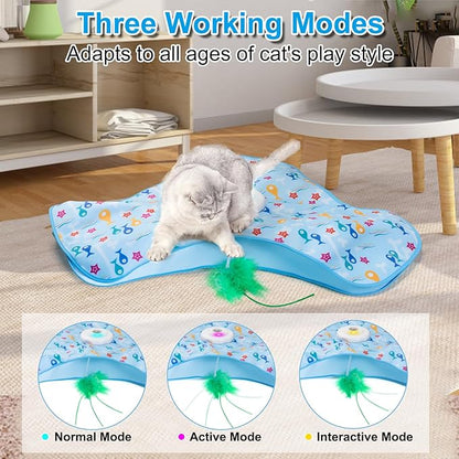 Interactive Cat Toys for Indoor Cats, Automatic Hide and Seek Motion-Activated Cat Toy with Moving Feather & Animal Chirps, USB Rechargeable Electric Cat Enrichment Toy for Bored Adult Cats & Kittens