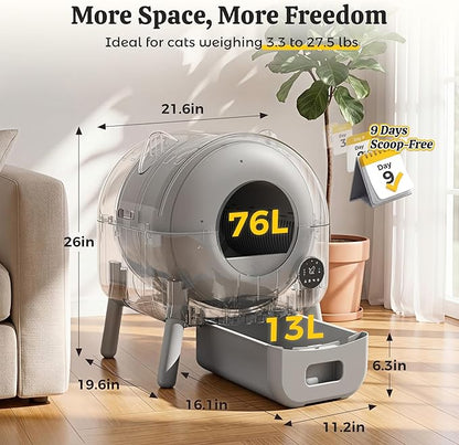 WARCAT Automatic Self-Cleaning Cat Litter Box, Two-Tone Color Design, Large Capacity Smart Litter Box with APP Control & Safety Sensors, Includes 1 Roll Garbage Bags (Grey)