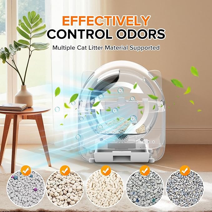 Self Cleaning Litter Box, Automatic Cat Litter Box with APP Control Safety Sensor Low Noise,Litiere Pour Chat Autonettoyant,76L Large Capacity for Multiple Cats,Roll Poop Bags with Deodorizer
