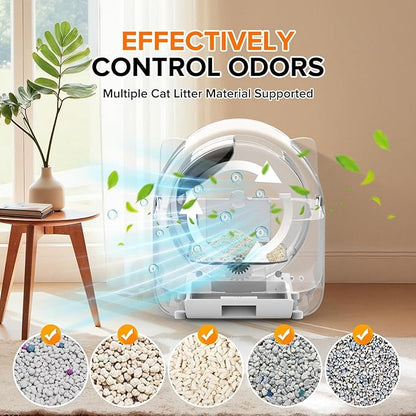 Self Cleaning Litter Box, Automatic Cat Litter Box with APP Control Safety Sensor Low Noise,Litiere Pour Chat Autonettoyant,76L Large Capacity for Multiple Cats,Roll Poop Bags with Deodorizer